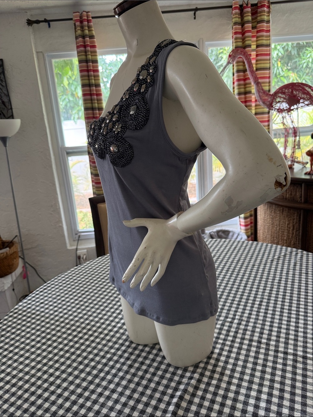 Body Central Gray One-Shoulder Embellished Tank - Picture 2 of 5